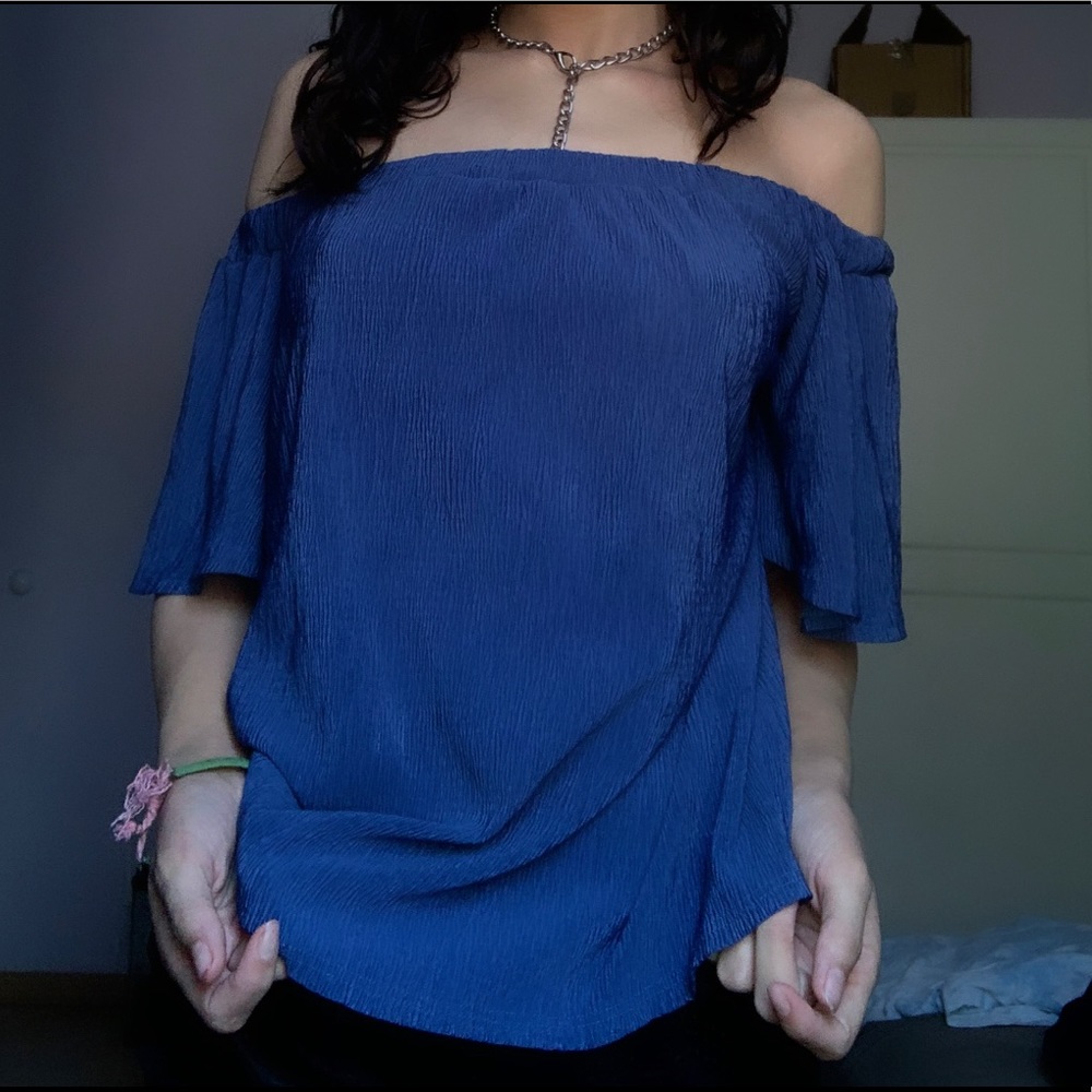 blue off the shoulder top